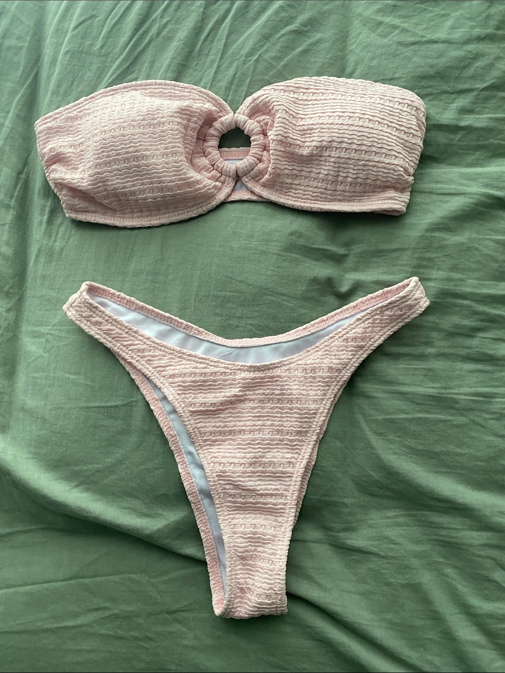 Textured Light Pink Bandeau Bikini Set